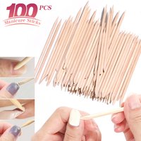 100PCS Cuticle Pusher Remover Nail Art Tools Beechwood Stick Sticks Rhinestones Picker Bead Pusher Manicure Pedicure Care