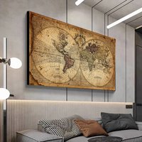Karte der Welt Retro alte Bild Leinwand Vintage Erde Malerei für Wohnzimmer Poster Drucke Home Office Studie Wand Kunst Dekor