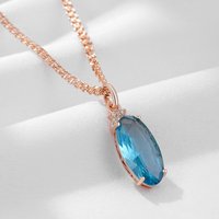 Wbmqda Transparent Oval Blue Stone Necklace And Pendant For Women 585 Rose Gold Color Special Wedding Jewelry Accessories