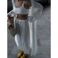 New Fashion Lazy Style See through Loose Top And Pants Set Women's Autumn Outfit Comfortable Loose Fit European Style