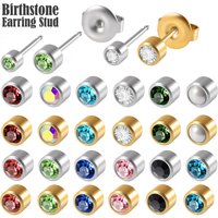 PAIR 24K Plated Gold Birthstone CZ Gem Ear Helix Tragus Cartilage Stud Earrings Piercing Professional for Earring Gun Jewelry