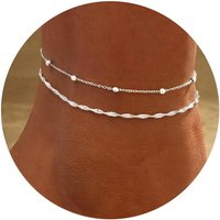 Women Ankle Bracelets 14K Gold Waterproof Layered Beaded Twisted Chain Ankle Bracelets Anklets Set Trendy Summer Beach Jewelry