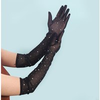 New Sparkling Diamond Mesh Gloves Women's Ultra Thin Long Summer Cycling Sexy Black Sunscreen Arm Sleeve