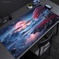 Large Anti-Slip Rubber Gaming MousePad Sakura Scenery Moon Mouse Pad Durable Deskmat Thick Seam Edge Suitable for Office Gaming
