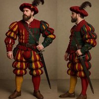 16th Century Men's Renaissance German Landsknecht Costume Doublet Pants Hat Suit Medieval Larp Warrior Ren Faire Festival Outfit
