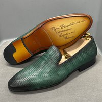 Men's Fashion Loafers Green Genuine Leather Slip-On Casual Dress Shoes for Wedding Party Formal Suit