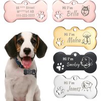 Pet ID Tag Personalized Free Engraved Keychain for Ctue Dog Cat Name Tag Pendant Keyring Bone Paw Bone Pet Accessories