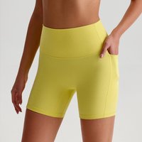 Solid Color Yoga Shorts Gym Sports Short Leggings Women High Waist Fitness Short Pants Running Cycling Sportswear With Pocket