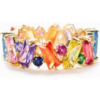 Huitan Irregualr Design Colorful CZ Women Rings Gold Color/Silver Color Geometric CZ Rainbow Rings Luxury Trendy Jewelry