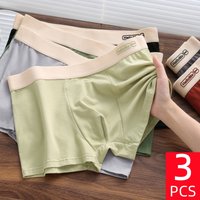 3Pcs/Lot Men's Simple Cotton Underpants Comfortable Breathable Boxer Shorts Teenage Trendy Letter Mid-Rise Underwear