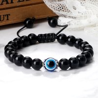 Classic Turkish Evil Eye Lucky Bracelets Woman Man 8mm Natural Stone Black Lava Onyx Beads Energy Bracelets Couple Jewelry Gifts