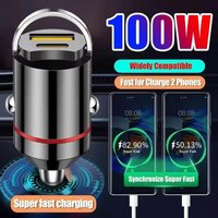 100W Dual Ports USB Car Charger Fast Charging Car Phone Charger Adapter For iPhone Samsung Xiaomi Type C Car Cigarette Lighter