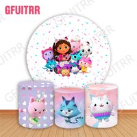 Gabby‘s Dollhouse Circle Covers Kids Birthday Party Decor Colored Dots Round and Cylinder Covers Baby Shower Photo Background
