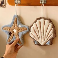 New Summer Ocean Themed Hand Towel, Shell Starfish Shaped Plush Hand Towel, Bathroom and Kitchen Hanging Towel