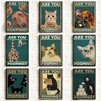 Animals Cat Dog Are You Pooping Funny Bathroom Sign Poster Print Canvas Painting Wall Art Picture for Toilet Home Bathroom Decor