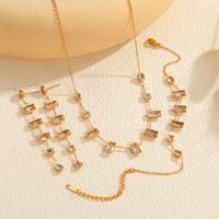 Kissmoon Shiny Zircon Necklace Bracelet Earring Jewelry Set for Women Stainless Steel GoldColor Fashion Geometric Stone Set Gift