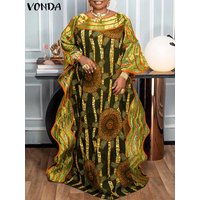Plus Size 5XL VONDA Bohemian Women Long Dress Summer Printed Ruffled Maxi Sundress Flare Sleeve Loose Casual Robe Party Vestidos