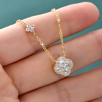 Lnkry Delicate Lucky Four-leaf Clover Pendant Necklace For Women Certified 3mm Moissanite Necklace Wedding Party Jewelry Gift
