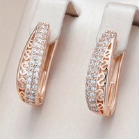 Elegant Gold Color White CZ Hoops Women's Earrings Metal Hand Carving Hollow Party Daily Wear