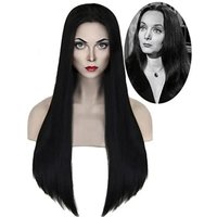 Addams Familie Cosplay Perücke Morticia Wend esday Perücken schwarz langes glattes Haar hitze beständige synthetische Halloween Party Frau Perücken