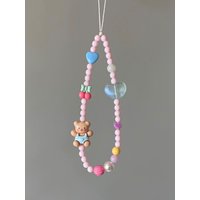 Cute Teddy Bear Mobile Phone Chain Original Design Fresh And XYun Youthful Girl Heart Instagram Style Pink Cherry Heart Beading,