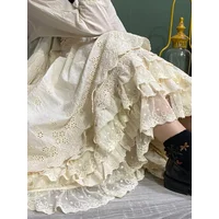 Mori Girl Sweet Lace Skirt Woman Elastic Waist Loose Cotton Underskirt Princess Midi Petticoat Skirt Faldas Mujer Faldones Para