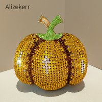 Alizekerr Pumpkin Crystal Evening Bags Women Luxury Designer Gorgeous Diamond Metal Clutch Purses And Handbags Halloween Party