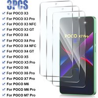 3PCS Protective Glass For Poco X3 X4 GT NFC X5 X6 X7 X8 Pro Max Screen Protector for Xiaomi Poco M5 M5S M6 M7 Pro 5G Glass Film