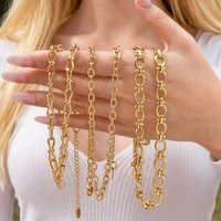Minimalist Stainless Steel Geometric Chain Necklace for Women, 18K Gold Plated Handmade Link Necklace, Fashion Punk Jewelry