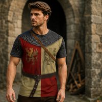 Men Medieval Knight Heraldry 3D Print Short Sleeve T-shirt Warrior Graphic Tee Renaissance Cosplay Halloween Party Historical