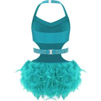 Kids Ballet Leotard Dresses For Latin Sleeveless Feather Latin Dance Dress Girl Cutout Dancing Skating Performance Costume