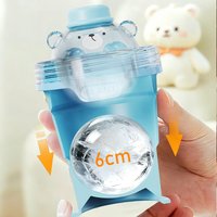 Collapsible Silicone Ice Cup Large Round Ice Ball Maker, Bear Shaped 2-in-1 Mold and Cup, 325ml Easy Release for Whiskey Cocktai