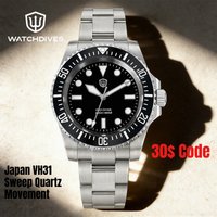 Watchdives WD1680Q V2 Dive Watch VH31 Sweep Quartz 39mm Sapphire 200M Waterproof Ceramic Bezel BGW9 Lume Stainless Steel Men