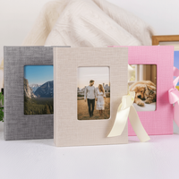 Linen Slip-in A6 Photo Albums with Picture Display Window, Photocard Binder 96 Photos, 10X15cm Picture Cards Holder with Ribbon