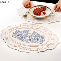 Silicone Carved Dining Mat Retro Pattern Table Mat Floral Placemat For Dining Table Kitchen Coffee Pad Mats Waterproof〔CC11〕
