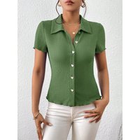Summer new women's solid color simple slim fit polo shirt short sleeved T-shirt women's slimming top