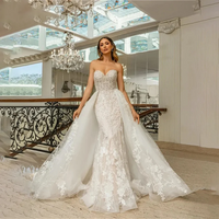 Customized Luxury Mermaid Wedding Dress Strapless Sleeveless Beading Backless Bridal Gown Detachable Trailing Marriage Dress