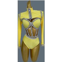 Carnival Spandex Sexy Bodysuit Sparkly Rhinestone Bodycon Crop Tops Briefs 3Pieces Set Nightclub Party Stage Show Outfit Jianmei