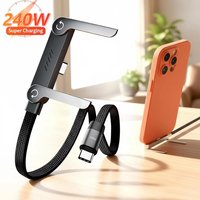 240W USB C Cable Braided Data Transfer Fast Charging Foldable Phone Holder PD Type C Cable For iPhone 17 Samsung Xiaomi Huawei