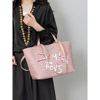 Luxury Graffiti Print Tote Bag Large Capacity Shopping Bag Women's Single Shoulder Commuter Bag Quality Polyester Zipp...