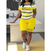 European and American Fashion New Large Women's Fashion Large Stripe Printed Women's Set Two Pieces