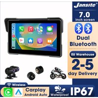 Jansite Tragbares 5/7 Zoll Motorrad-Display mit Wireless Carplay, Android Auto, BT, DVR, digitalem Moto-Dashboard, TPMS, IP67 wasserdicht