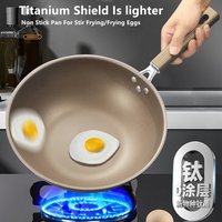 Titanium Stainless steel Wok Frying Pan Uncoated Nonstick Pot Home Kitchen Cookware Skillet Induction Gas stove Special Saucepan