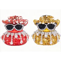 Bling Pearl Diamond Rubber Duck Car Ornaments Dashboard Decorations for Cute Jeep Duck Car Accessories Red Pink Gold