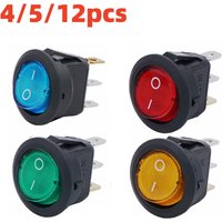 4/5/12pcs 3pin Round Switch LED 20A 12V DC With Color Switch Rocker Switch Can Be Used For Car Motorcycle Boat Bus RV