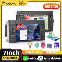 Podofo 7-calowe radio samochodowe 2Din z CarPlay i Androidem do Transit, Fiesta, Focus, Galaxy, Mondeo, Fusion, Kuga, C-Max, S-Max, nawigacja GPS, FM, RDS
