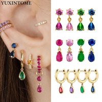 Perforation 925 Sterling Silver Ear Needle Luxury Water Drop Colorful Zircon Pendant Earrings For Women Fashion Wedding Jewelry