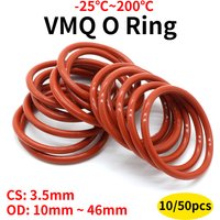 10/50Pcs Food Grade Red VMQ O Ring Gasket Thickness CS 3.5mm OD 10mm ~ 46mm Waterproof Washer Round O Shape Rubber Silicone Ring