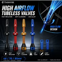 Thinvik Ultralight Tubeless Presta Bike Valves 48/70MM with Core Removal Tool And Cap for Road MTB Gravel Bikes