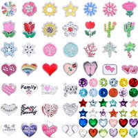20Pcs/Lot Mini Daisy Rose Flower Cactus Maple Leaves Floating Charms DIY Heart Family Love Letter Beads Jewelry Accessories Bulk